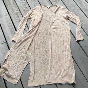 Lucky brand beige light knit duster with slit size Large
